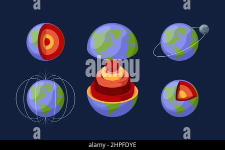 Strati di terra. Illustrazione geologica per l'istruzione astronomia concept immagini con informazioni tecniche Garish vettore immagini set Illustrazione Vettoriale