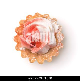 Vista dall'alto di mini torta di crostata di crema isolata su bianco Foto Stock