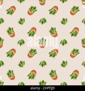Acquerello casa piante modello, tessile sfondo naturale, Succulent sfondo, Wallpaper design, stampa design moderno, Modello di fiori, Foto Stock