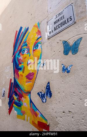 Graffiti dans les rues du Panier Marsiglia Francia Foto Stock