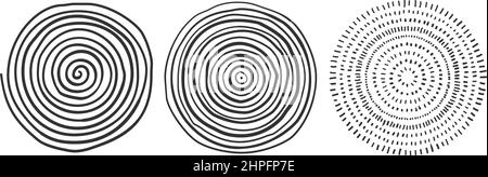 elementi grafici circolari disegnati a mano con tratto variabile isolato su sfondo bianco, illustrazione vettoriale Illustrazione Vettoriale