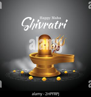 Happy maha Shivratri con shiv ling, un festival indù celebrato della notte di lord shiva, calligrafia inglese. Disegno vettoriale Illustrazione Vettoriale
