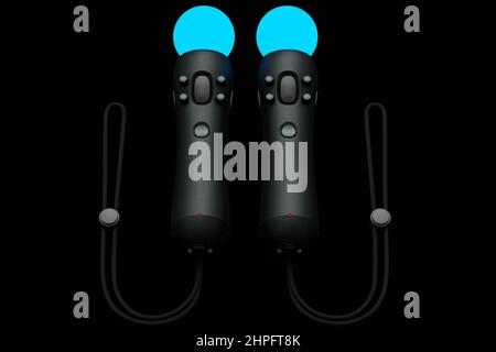 Controller di realtà virtuale per il gaming online e cloud in nero sfondo Foto Stock