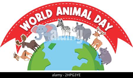 Logo World Animal Day con illustrazione degli animali africani Illustrazione Vettoriale