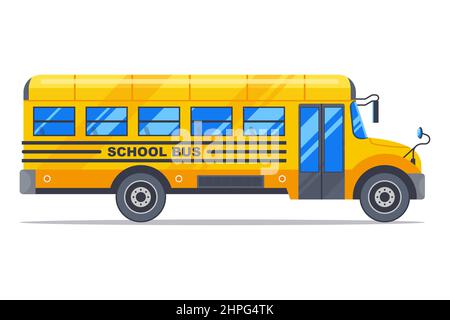 bus scuola giallo per il trasporto di bambini piccoli a scuola. illustrazione vettoriale piatta. Illustrazione Vettoriale