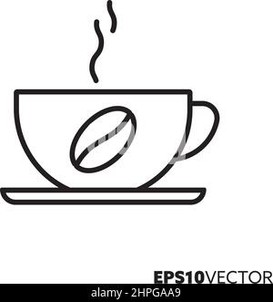 Icona della linea della tazza di caffè calda. Simbolo di contorno di bevande calde e bevande. Illustrazione vettoriale piatta della ricetta del caffè Kitchenwareand. Illustrazione Vettoriale