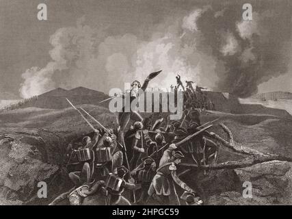 Il generale Brigadier 'Mad Anthony' Wayne guida le sue truppe come tempesta la posizione britannica di Stony Point durante la battaglia di Stony Point, 16 luglio 1779, durante la guerra rivoluzionaria americana. Dopo un'incisione del 19th secolo. Foto Stock