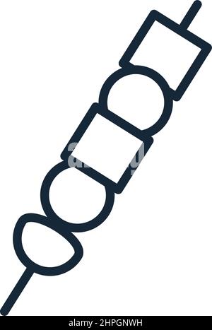 Elegante icona a linea sottile di spiedini di carne su sfondo bianco - illustrazione vettoriale Illustrazione Vettoriale