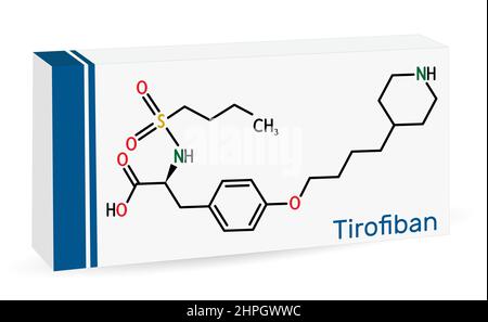 Molecola di tirofiban. È un derivato non peptidico della tirosina, con attività anticoagulante, che impedisce la coagulazione del sangue. Formula chimica scheletrica Illustrazione Vettoriale