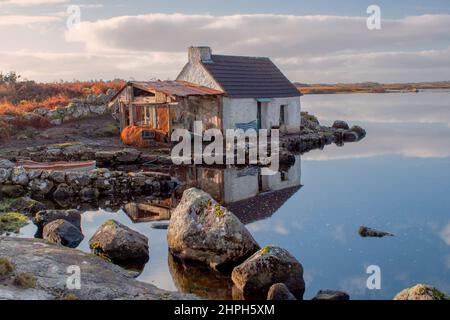 Screebe Fishermans Cottage, Connemara, County, Galway, Irlanda. Foto Stock