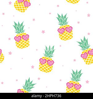 Vector Seamless Pattern con ananas, frutta, estate, texture, stampa, giallo food design decorazione tessuto Illustrazione Vettoriale
