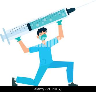 Medico maschio isolato che tiene un vettore siringa Illustrazione Vettoriale
