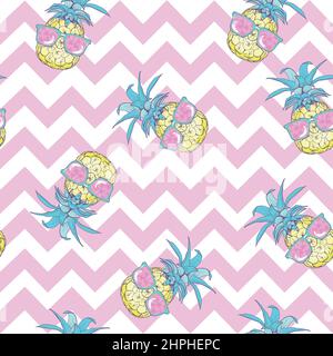 Vector Seamless Pattern con ananas, frutta, estate, texture, stampa, giallo food design decorazione tessuto Illustrazione Vettoriale