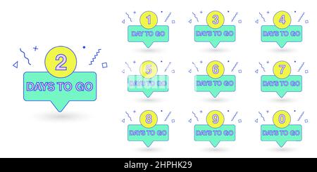 Banner del conto alla rovescia per i giorni a sinistra. Contare tempo di vendita. Nove, otto, sette, sei, cinque, quattro, tre, due, uno, zero giorni per andare. Vettore Illustrazione Vettoriale