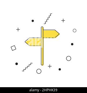 Vettore icona segnale. Simbolo di strada giallo con forme geometriche su sfondo bianco. Simbolo di linea semplice del segnale di direzione della strada. Vettore Illustrazione Vettoriale