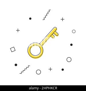 Vettore icona chiave. Icona con tasti gialli con forme geometriche su sfondo bianco. Simbolo dello strumento di sblocco. Vettore Illustrazione Vettoriale