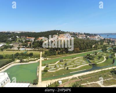 Scatto aereo del Jamor Sports Complex ad Alges, Portogallo Foto Stock