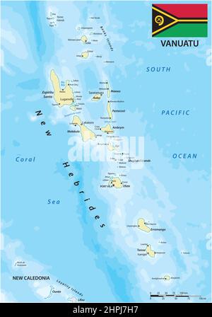 Mappa vettoriale della nazione isola di Vanuatu nel Pacifico del Sud Illustrazione Vettoriale