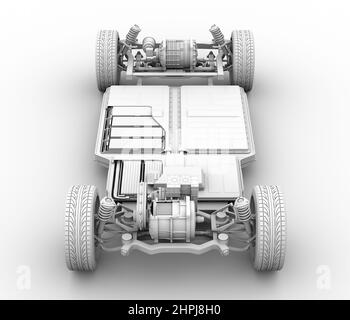 Rendering di argilla. Vista in sezione del gruppo batterie dei veicoli elettrici. 3D rendering dell'immagine. Foto Stock