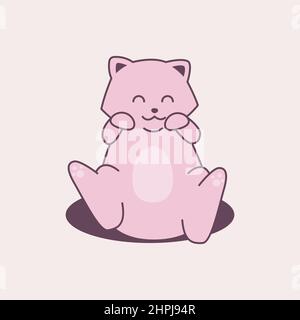 Carino piccolo gatto Sit grasso Kitten Cartoon colore pastello Illustrazione Vettoriale