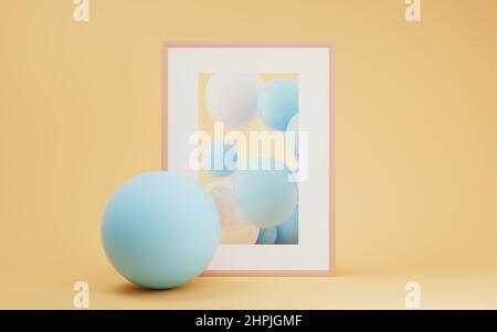 Palline morbide e quadro decorativo, 3D rendering. Disegno digitale del computer. Foto Stock