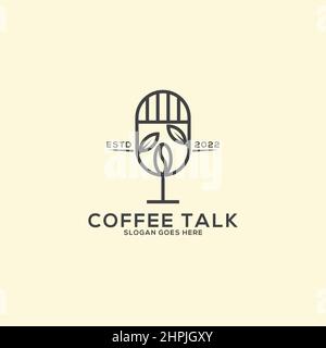 Organic Coffee shop e il logo Podcast con design a profilo, possono essere utilizzati per l'illustrazione vettoriale delle bevande Illustrazione Vettoriale