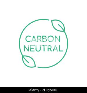 Simbolo o icona di carbonio neutro. Foglie verdi in un cerchio. Simbolo di imballaggio del prodotto biodegradabile. Concetto di energia pulita. Zero emissioni. Piatto vettoriale Illustrazione Vettoriale