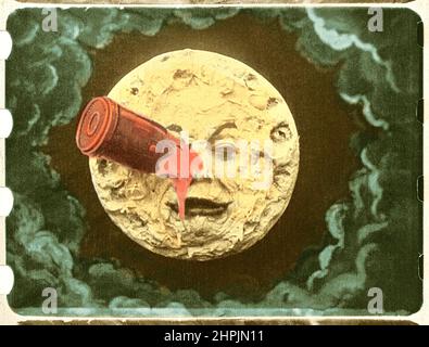 Georges Méliès - le Voyage dans la Lune - Trip to the Moon - cornice dell'unica stampa colorata a mano del film di Georges Méliès del 1902. Foto Stock