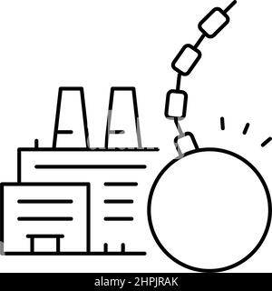 illustrazione del vettore icona della linea di demolizione dello stabilimento Illustrazione Vettoriale