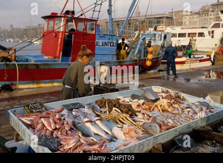 PECHE EN MER MEDITERRANEE CHALUTIER PORTO DI MARSIGLIA Foto Stock