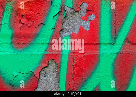 Red Green Abstract background texture Weathered Grunge sfaldatura vernice ruvido pietra muro Foto Stock