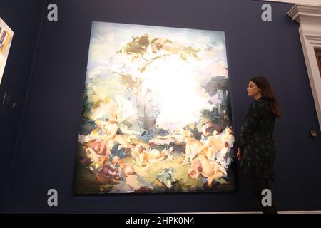 Flora Yukhnovich, caldo, bagnato 'N' Wild in mostra durante un'anteprima a Sotheby's, Londra, per la prossima asta di Arte moderna e Contemporanea che presenta £200 milioni di opere tra cui pezzi di Magritte, Monet, Picasso, Hockney e tre di Street-artist Banksy, dalla collezione di Robbie Williams. Data immagine: Martedì 22 febbraio 2022. Foto Stock