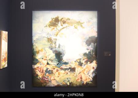 Flora Yukhnovich, caldo, bagnato 'N' Wild in mostra durante un'anteprima a Sotheby's, Londra, per la prossima asta di Arte moderna e Contemporanea che presenta £200 milioni di opere tra cui pezzi di Magritte, Monet, Picasso, Hockney e tre di Street-artist Banksy, dalla collezione di Robbie Williams. Data immagine: Martedì 22 febbraio 2022. Foto Stock