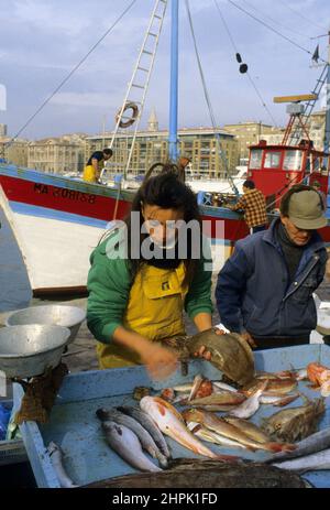 PECHE EN MER MEDITERRANEE CHALUTIER PORTO DI MARSIGLIA Foto Stock