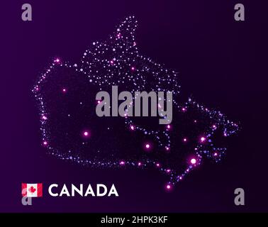 Mappa del Canada fatta di stelle e punti. Concetto di globalizzazione. Vista dello spazio. Illustrazione vettoriale Illustrazione Vettoriale