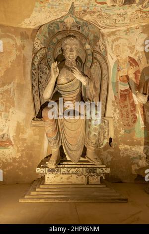 La Città Proibita a Pechino mostra di grotte di dunhuang Mogao, 320th wat santuario statua del Buddha Foto Stock