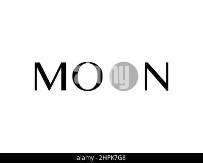 Icona della parola del carattere Full Moon illustrazione logo tarocchi simbolo vettoriale sfondo del biglietto di auguri. Elemento di design nero scritto a mano. Modello di identità calligrafico Illustrazione Vettoriale