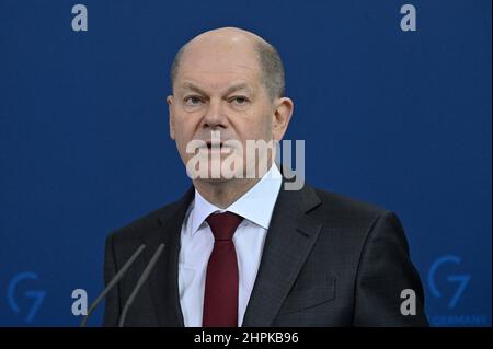 Berlino, Germania. 22nd Feb 2022. Cancelliere tedesco OLAF Scholz (SPD). Credit: John MacDougall/AFP-Pool/dpa/Alamy Live News Foto Stock