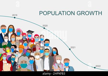 La crescita della comunità e il numero di lavoratori sociali aumentano il concetto di persona minuscola. Freccia demografica nazionale o personale di affari, disoccupazione, seguaci Foto Stock