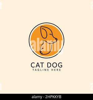 logo pet gatto e testa di cane monolina design Illustrazione Vettoriale