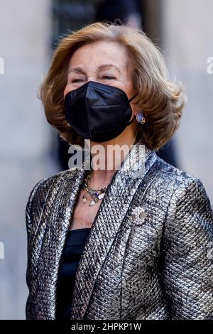 Madrid, Spagna. 22nd Feb 2022. La Regina Sofia partecipa ai premi Iberoamerican Patronage 2022 all'Accademia di Belle Arti di San Fernando a Madrid, in Spagna, il 22nd febbraio 2022. Photo by Archie Andrews/ABACAPRESS.COM Credit: Abaca Press/Alamy Live News Foto Stock