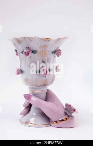 Vintage Lefton China Vase Floral Design con base decorativa di tenuta a mano Foto Stock