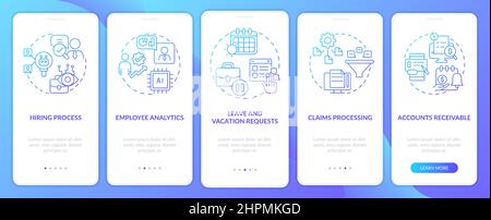Schermata dell'applicazione mobile onboarding con gradiente blu per l'automazione aziendale Illustrazione Vettoriale