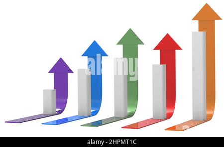 Freccia colorata e grafico. Concetto aziendale in crescita.rendering 3D. Foto Stock