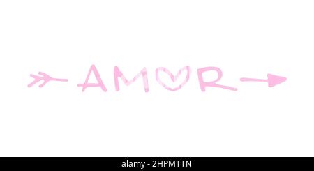 Parola d'amore scritta a mano. Amore in spagnolo. Scritta con pennarelli. Illustrazione vettoriale, design piatto Illustrazione Vettoriale