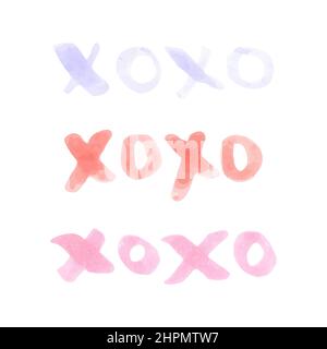 Set di parole xoxo scritte a mano. Scritta con pennarelli. Multicolore. Illustrazione vettoriale, design piatto Illustrazione Vettoriale