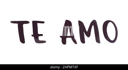 Parola d'amore scritta a mano. Ti amo in spagnolo: 'Te amo'. Scritta con pennarelli. Illustrazione vettoriale, design piatto Illustrazione Vettoriale