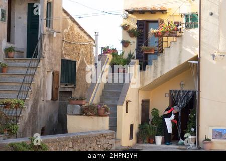 Villaggio del Giglio Castello, Isola del Giglio, Mar Tirreno, Arcipelago Toscano, Toscana, Italia, Europa Foto Stock