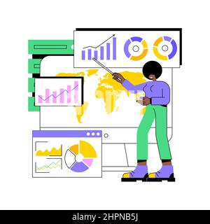 Illustrazione vettoriale del concetto astratto del servizio dashboard. Meccanismo di reporting online, indicatori chiave delle prestazioni, strumento di servizio dashboard, metriche dei dati, metafora astratta della gestione delle informazioni. Illustrazione Vettoriale