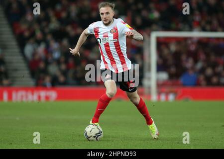 SUNDERLAND, REGNO UNITO. FEB 22ND. Carl Winchester di Sunderland durante la partita della Sky Bet League 1 tra Sunderland e Burton Albion allo Stadium of Light di Sunderland martedì 22nd febbraio 2022. (Credit: Michael driver | MI News) Credit: MI News & Sport /Alamy Live News Foto Stock